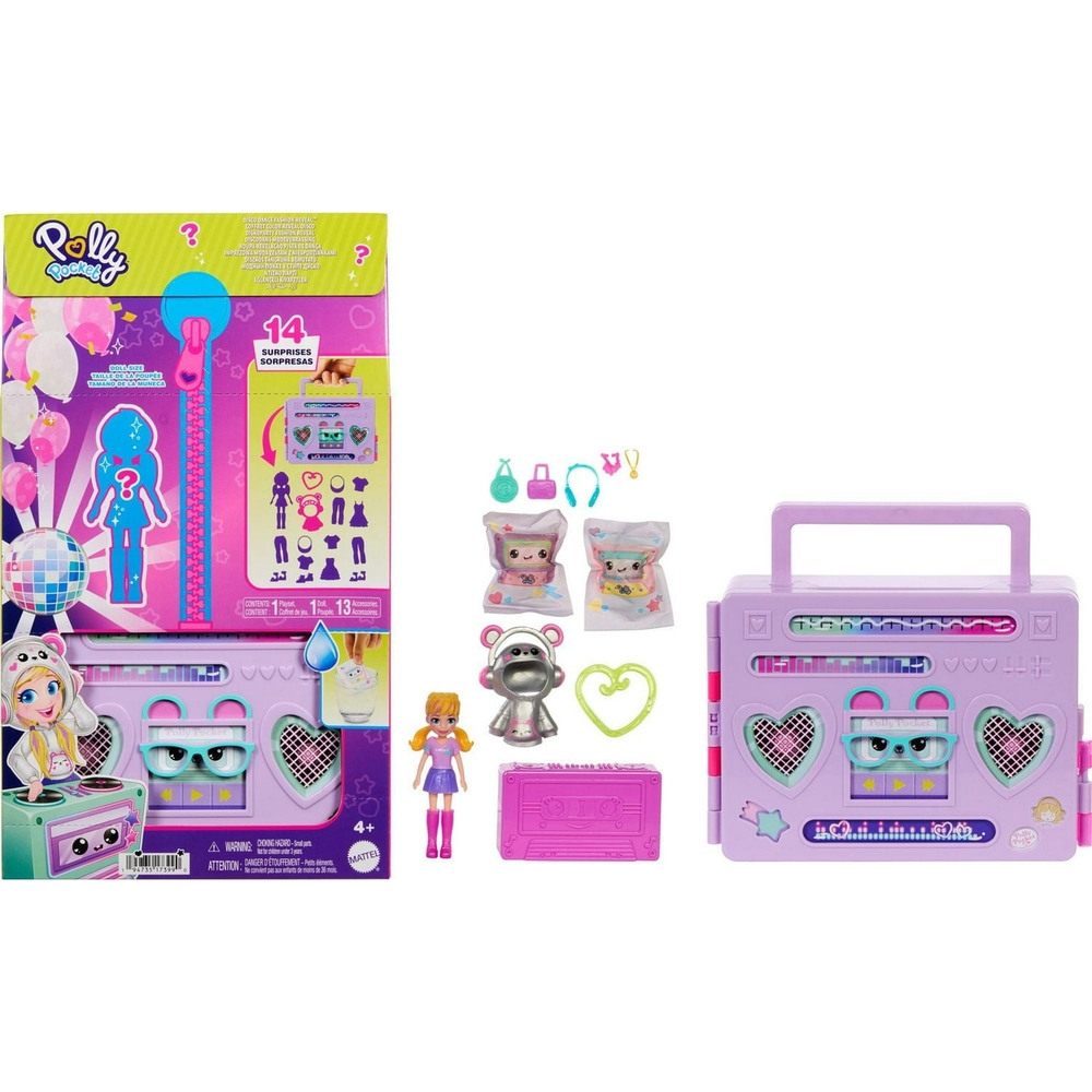 Polly Pocket Disco Dance Fashion Reveal Doll & Playset with Unboxing Surprises